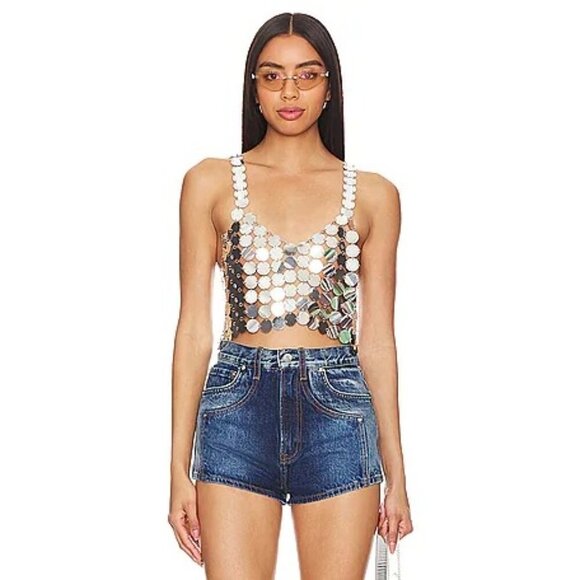 8 Other Reasons Disc Crop Top in Silver One Size New Womens Disc Mirror Cropped - Picture 12 of 12